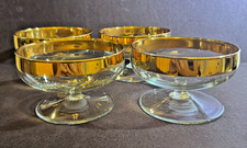 Vintage Clear Glass Flared Trumpet Vase with Gold Gilt Grape Leaf Decoration and Gold Bands — listing 6