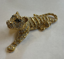 Trifari Figural Tiger Head Brooch with Red Rhinestone Eyes