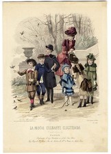 Antique Victorian Wood Engraving Print "Children's Fashions for February" 8x10 Framed — listing 6