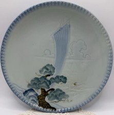Arita porcelain Antique Japanese Arita Blue & White Porcelain Landscape Plate with Scalloped Rim — listing 2