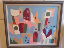 Framed Abstract Expressionist Horizontal Mixed-Media Painting, Maker Unknown — listing 6