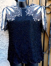 Vintage Laurence Kazar Silk Beaded Sequin Evening Jacket, Size M — listing 6