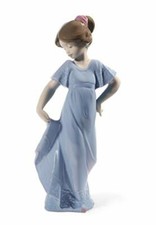 NAO by Lladró Porcelain Figurine - Girl Holding Birthday Cake with Puppy Dog, circa 1986 — listing 3