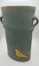 Studio Pottery Terracotta Double Condiment/Olive Server with Central Loop Handle and Blue Floral Motif — listing 5