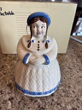 Vintage Ceramic Cookie Jar with Gingerbread Man Motif and Blue Finial Lid — listing 6