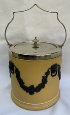 Wedgwood Sage Green Jasperware Biscuit Barrel with Silver-Plate Mounts, Neoclassical Sacrifice Figures