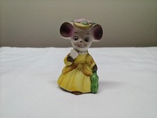 Vintage Anthropomorphic Mouse Figurine in Floral Dress with Blonde Hair — listing 5