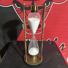Vintage Brass Hourglass Sand Timer, 5 in. Tall, White Sand — listing 4
