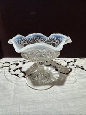 White Opalescent Ruffled-Edge Footed Compote with Beaded/Hobnail Pattern — listing 6