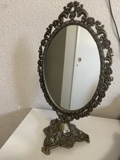 Vintage Ornate Cast Metal Vanity Tilt Mirror with Pedestal Base — listing 2