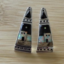 Navajo Multistone Sterling Silver Drop Earrings with Turquoise, Coral & Lapis by Lorenzo Juan