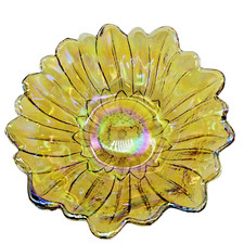 Vintage Marigold Carnival Glass Sunflower Pattern Ruffled Bowl 6" — listing 2