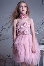 Tutu du Monde Girls' Ivory Tulle Tiered Party Dress with Pearl & Sequin Embellished Bodice