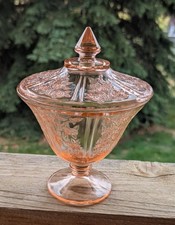 Pink Depression Glass Two-Handled Serving Tray / Cake Plate, Ribbed 'Sierra Pinwheel' Style — listing 5