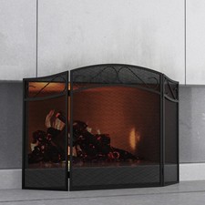 Three-Panel Wrought Iron Fireplace Screen with Scrollwork and Rosette Medallions — listing 6