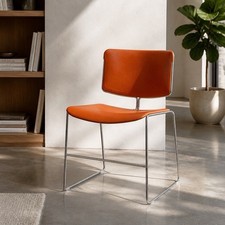 Vintage Steelcase Max Stacker Chrome Wire Frame Side Chair, Orange Upholstery, listing 2