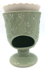 Moments of Beauty from Hallmark Ceramic Tart Burner, Sage Green Floral Relief, Footed Goblet Form — listing 4