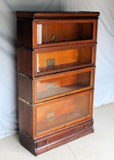 Vintage Oak Bookshelf with Bottom Drawer, Tall Narrow 5-Shelf Bookcase