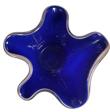 Vintage Cobalt Blue Hand-Blown Glass Ruffled-Rim Bowl — listing 4