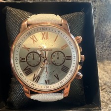 Geneva Platinum Ladies Quartz Watch with Floating Crystals & Pink Leather Strap — listing 3