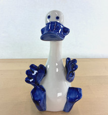 Hand-Painted Porcelain Duck Figurine with Green Fishnet (Fishscale) Pattern and Gold Beak — listing 4