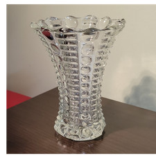 Vintage Heavy Pressed Glass Flared Vase with Scalloped Petal Rim — listing 2
