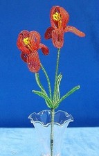 Vintage 1930s French Beaded Iris Flower, Blue Glass Seed Beads with Green Bud, 6 in. Long — listing 5