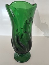 Vintage Green Art Glass Petal Bowl with Ruffled Freeform Rim — listing 5