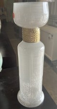 Mid-Century Gold Band Clear Glass Wine Carafe / Pitcher with Applied Handle — listing 2