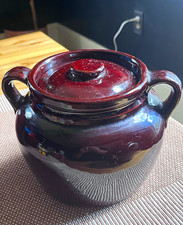 Vintage Brown Glazed Stoneware Bean Pot with Double Handles — listing 5