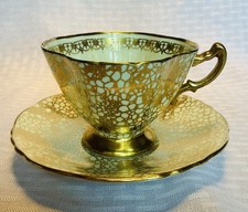 Hammersley & Co. Cobalt Blue & Gold Chintz Bone China Footed Teacup and Saucer — listing 3