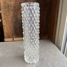 Vintage Pressed Glass Cylinder Vase with Diamond and Swirl Pattern, 8 inches — listing 5