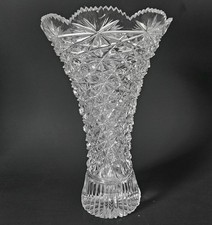 Cut Crystal Flared Vase with Diamond Cross-Hatch Pattern Yes - paper sticker label — listing 5