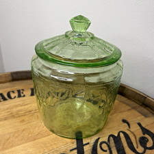 Uranium Green Depression Glass Sherbet/Bread Plate, Cameo 'Ballerina' Pattern, 6 inch — listing 4