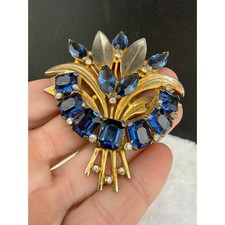Large Rhinestone Floral Statement Brooch/Pin with Pink and Green Crystals