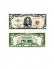 1963 $5 United States Note (Red Seal) - Series 1963, Serial A49334368A — listing 2