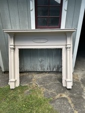 Oak Mantel Surround with Marble-Look Tile Insert and Hearth (Carved Floral Corner Blocks) — listing 5