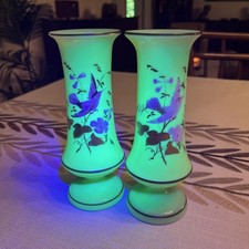 Vintage Uranium Glass Bud Vase, Green Swung Form with Pedestal Foot, 8 inches — listing 3