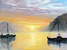 Framed Oil Painting Harbor Seascape with Sailing Boats and Figures, Signed — listing 3