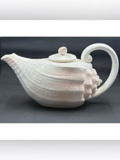 Figural Porcelain Conch Shell Teapot with Twin Dolphin Handle and Coral Motif — listing 6