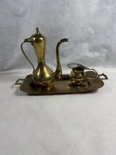 Vintage Brass Engraved Miniature Coffee/Tea Set with Tray, Coffeepot, Sugar Bowl and 4 Goblets — listing 5