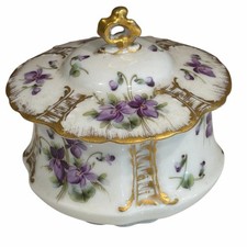 Antique Porcelain Dresser Set with Gilt-Trimmed Tray and Two Lidded Trinket Boxes (One with Cameo Portrait Relief) — listing 5