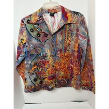 Gaudy Couture Multicolor Abstract Print Sequined Button-Up Shirt, Size L — listing 5