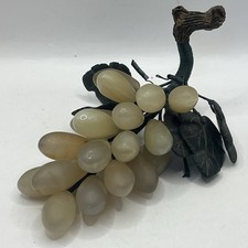 Vintage Carved Jade / Serpentine Stone Grape Cluster with Carved Leaves — listing 5