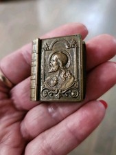 Antique Book-Form Slide Box with Gilt Gesso Relief and Decoupage Courting Scene — listing 5