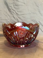 Vintage Red Amberina Carnival Glass Bowl with Sawtooth Rim, 8 inches — listing 4