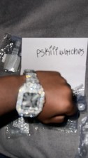 Fully Iced-Out Square Roman Numeral Fashion Watch (Cartier-Style Homage, Not Authentic)
