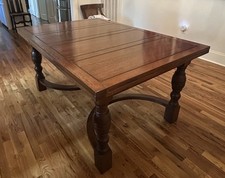 Antique European Draw-Leaf Trestle Dining Table with Carved Scroll Feet and Turned Stretcher, circa 1900-1930s — listing 6