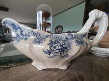 Antique Flow Blue Gravy Boat with Floral Scrollwork — listing 6