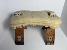 Vintage Egyptian Camel Saddle Footstool with Upholstered Cushion and Studded Wood Frame — listing 6